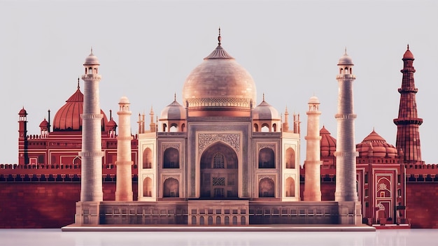 Photo 3d illustration of india famous monuments on white background