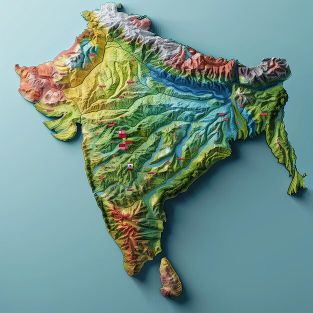 Photo 3d illustration india map vibrant colors