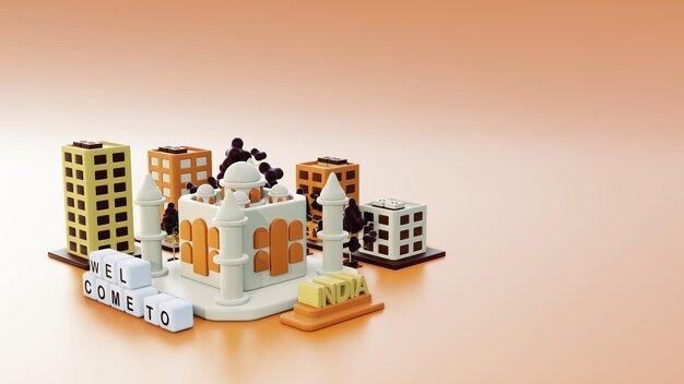 3d illustration India and Taj Mahal as landmark background