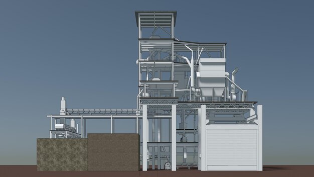 Foto illustrazione 3d di un edificio industriale