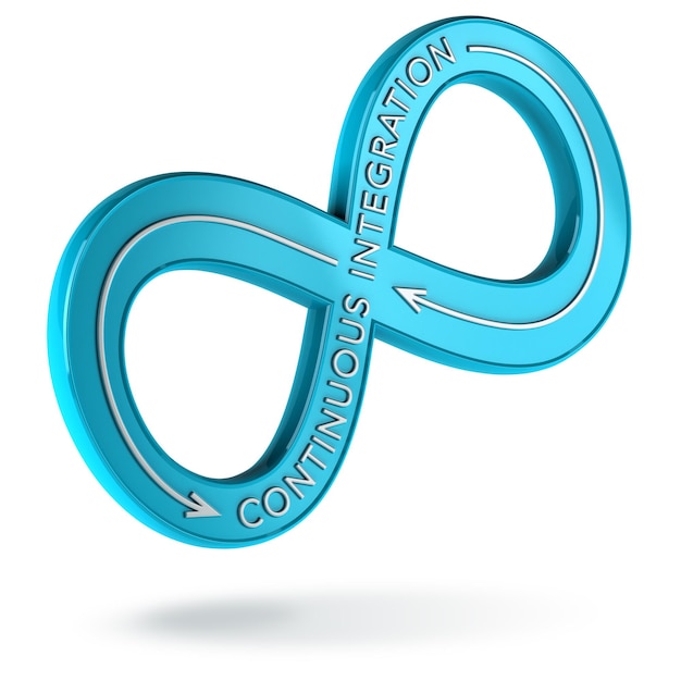 3D illustration of an infinite symbol with the text continuous integration over white background.