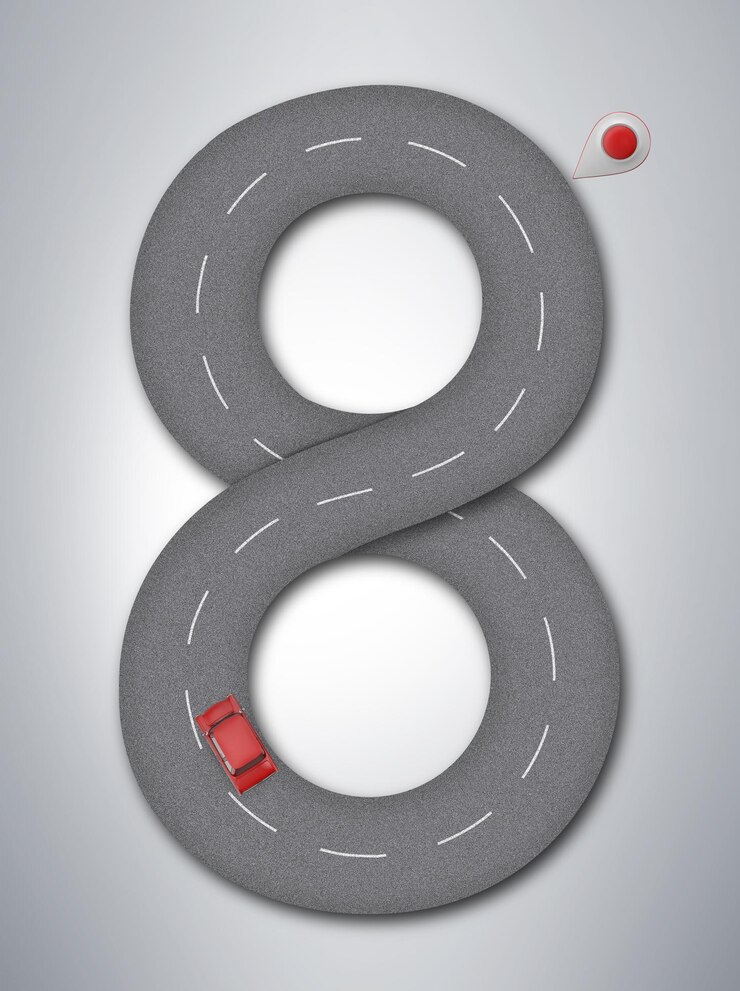 3D illustration of infinity road realistic road shaped like the number eight creative concept design