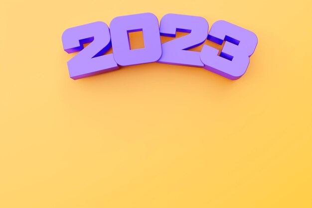 Photo 3d illustration inscription 2023 on a yellow background changeability of years illustration of the symbol of the new year