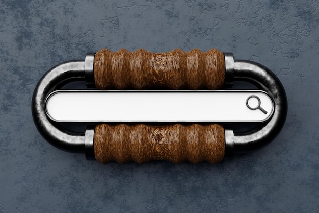 3d illustration of an internet search page a metal chain link search bar icons