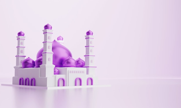 3D illustration of Islamic mosque with purple dome