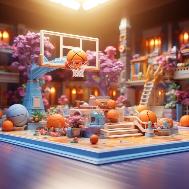 3d illustration isometric basketball court