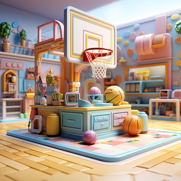 3d illustration isometric basketball court