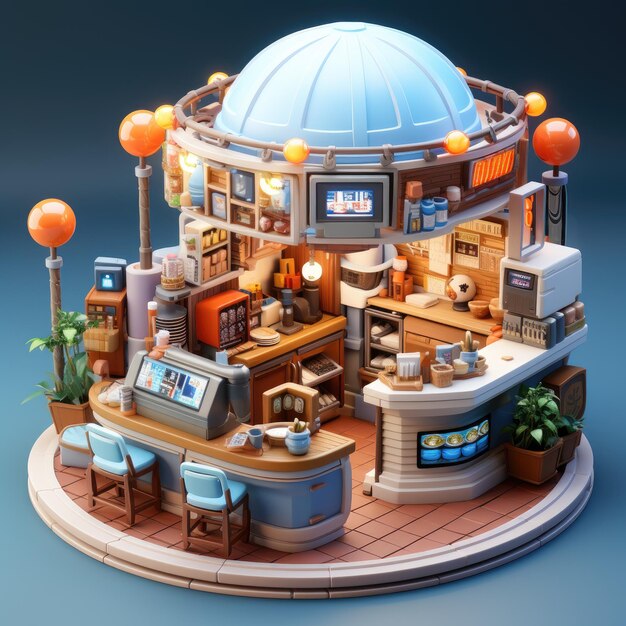 3d illustration isometric cafe and restaurant