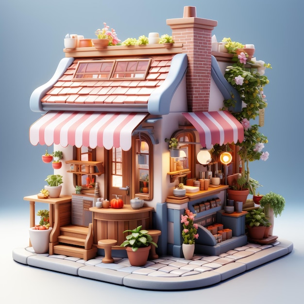 3d illustration isometric cafe and restaurant