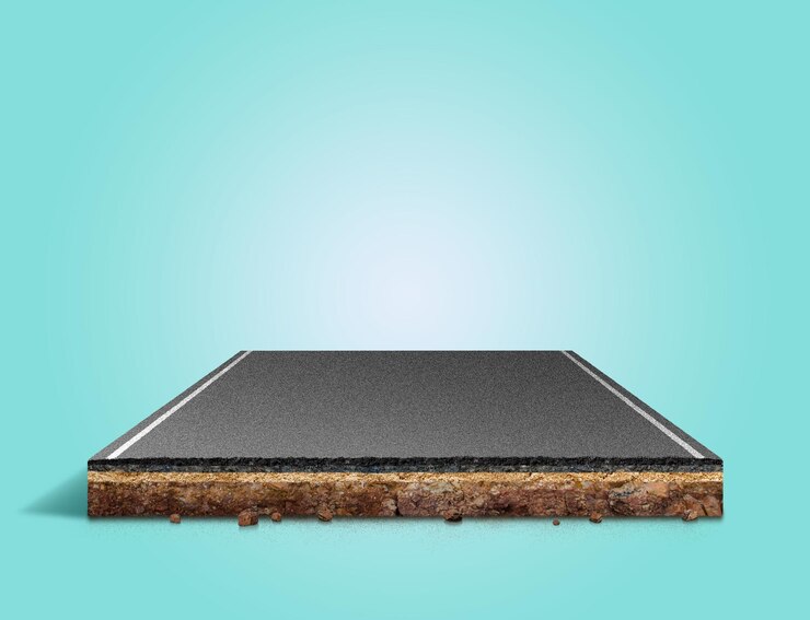 Photo 3d illustration of isometric piece of road with soil section. 3d illustration soil and rock ecology.
