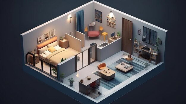 3d illustration of isometric room Generative Ai