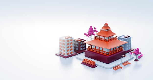 3d illustration Japan background city with Aichi Prefecture as landmark and buildings around