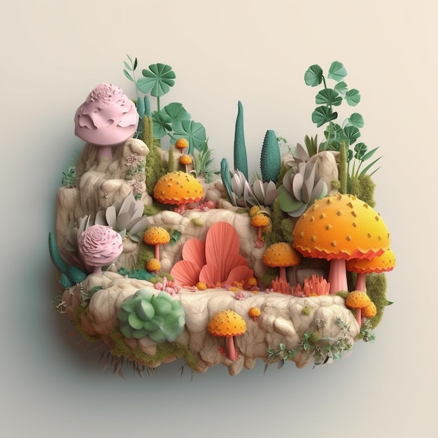 3d illustration jungle isolated in small landscape