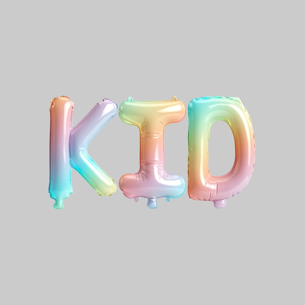 Illustrazione 3d di palloncini arcobaleno con lettere per bambini per vendite di negozi per bambini isolati su sfondo grigio