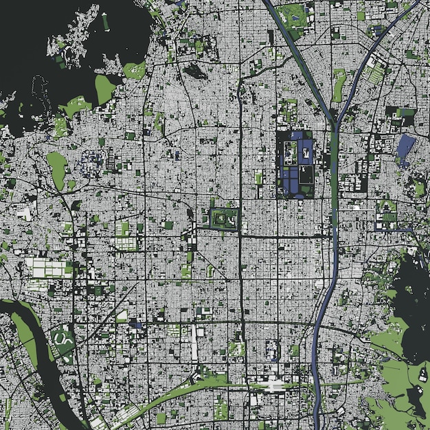 3Dイラスト: 京都の街と大規模な建物