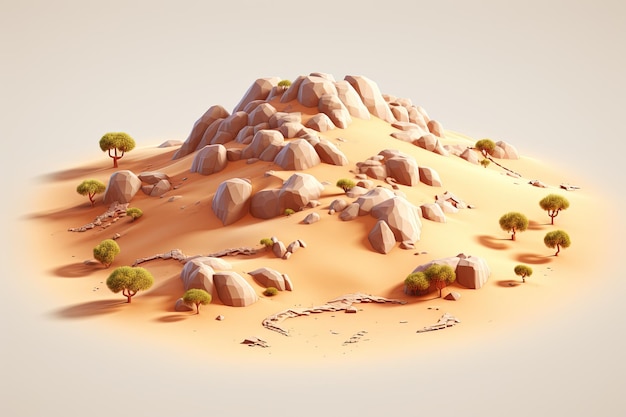 3d illustration landscape of desert isolated in white background