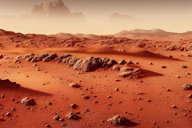 3d illustration of landscape on planet Mars scenic desert on the red planet