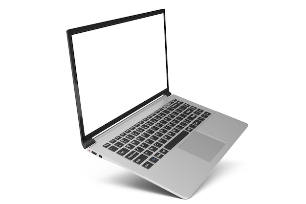 3D illustration Laptop isolated on white background. Laptop with empty space, screen laptop at an angle.