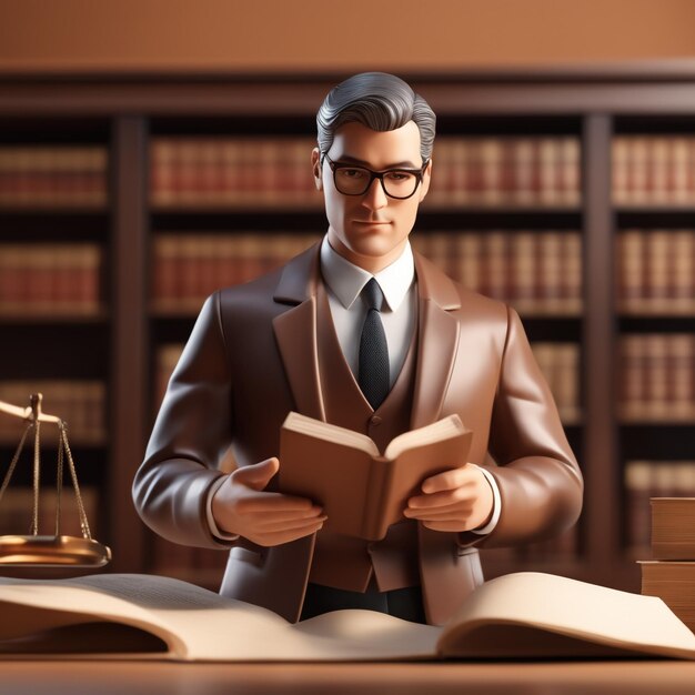 3d illustration of lawyer man isolated on paper background colored brown background