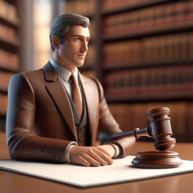 3d illustration of lawyer man isolated on paper background colored brown background