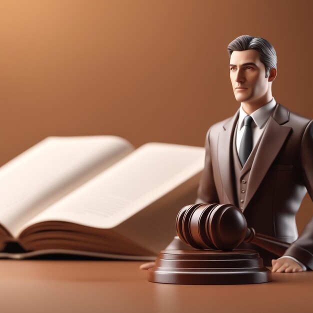 3D иллюстрация юриста, изолированного на бумажном фоне коричневого цвета