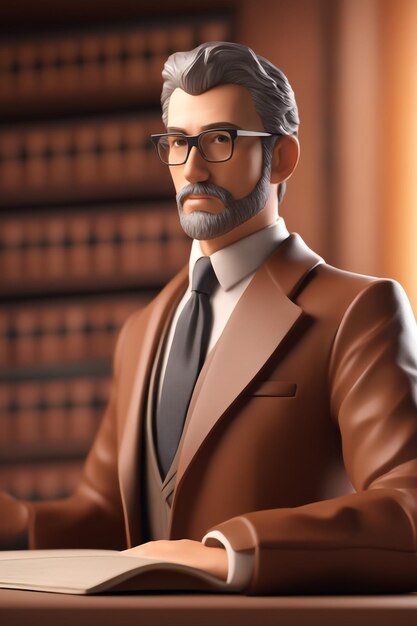 3d illustration of lawyer man isolated on paper background colored brown background