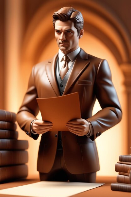 3d illustration of lawyer man isolated on paper background colored brown background