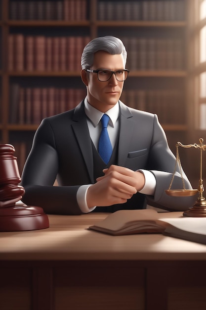 Foto illustrazione 3d dell'uomo dell'avvocato isolato su fondo di carta colorato di marrone