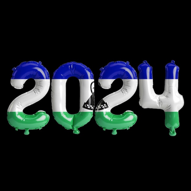 Photo 3d illustration of letter about new year 2024 with balloons on color libya flag