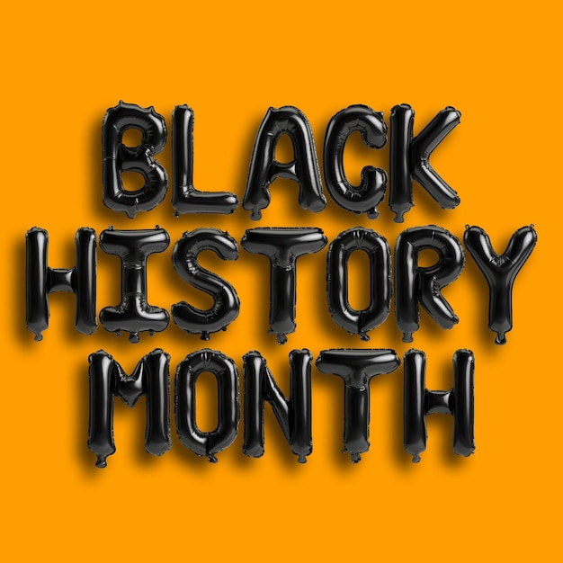 Foto illustrazione 3d dei palloncini del mese della storia nera della lettera isolati sullo sfondo