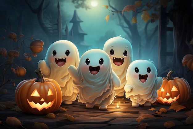3d Illustration Leuke Gelukkige Geesten Gelukkige Halloween creatieve personages