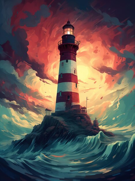 3d illustration lighthouse sea watercolor artwork