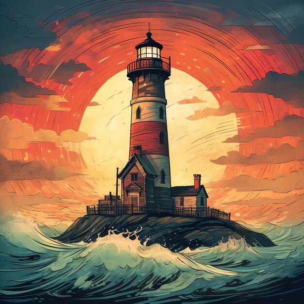 3d illustration lighthouse sea watercolor artwork