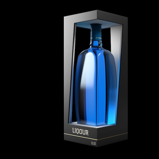 3d Illustration of Liquor Bottle Design and Packaging.