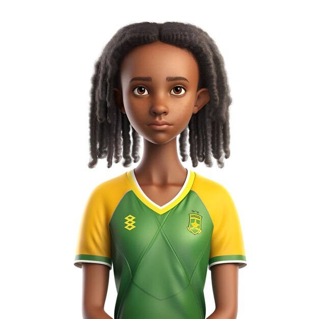 3D Illustration of a Little African American Girl Wearing a Soccer Jersey