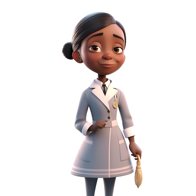 3D Illustration of a Little Air Hostess Girl with Uniform