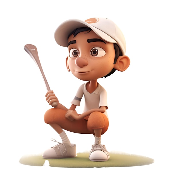 3d illustration of a little boy playing baseball isolated on white background