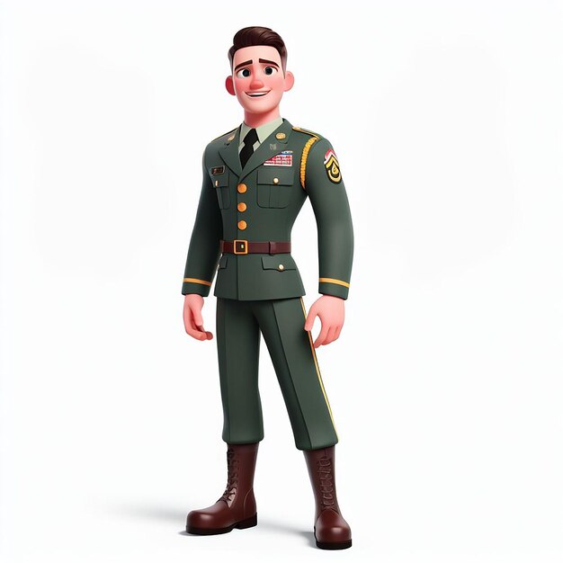 3d illustration of a little boy wearing army clothing on a white background