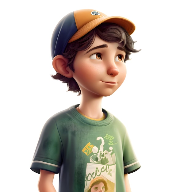 3D Illustration of a Little Boy Wearing a Baseball Cap