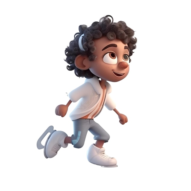 3D Illustration of a Little Boy with Curly Hair Running