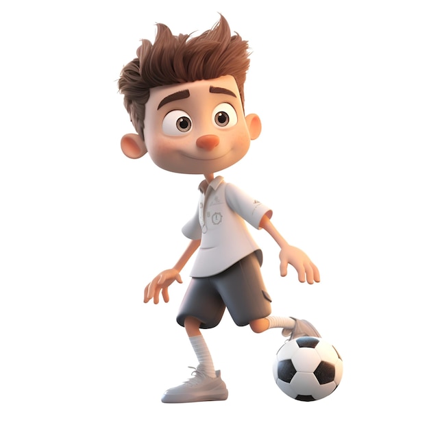 サッカー ボールを持つ小さな男の子の 3 D イラストレーション