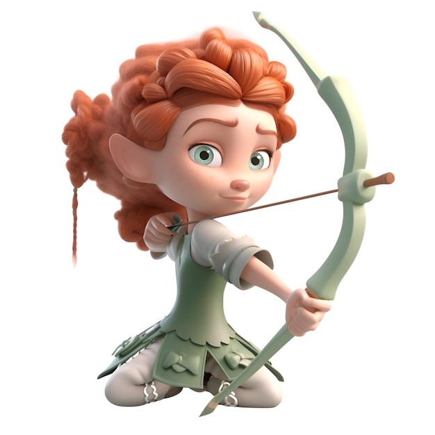 3D Illustration of a Little Cupid with Bow and Arrow