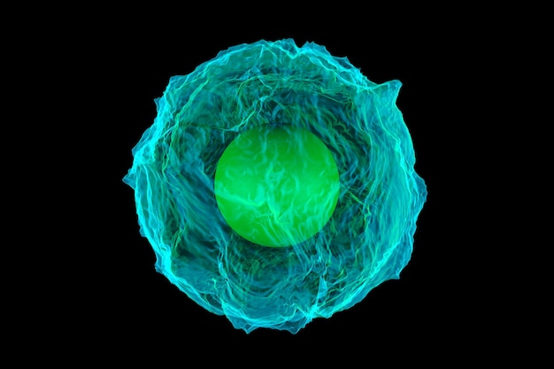 Photo 3d illustration of a living cell isolated on black.