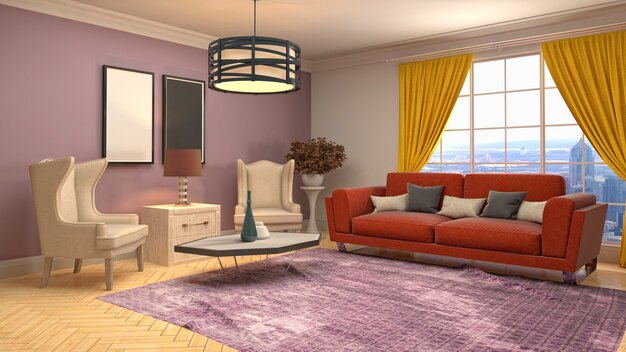 3d illustration of the living room interior