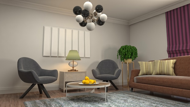 3d illustration of the living room interior