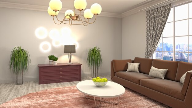 Photo 3d illustration of the living room interior