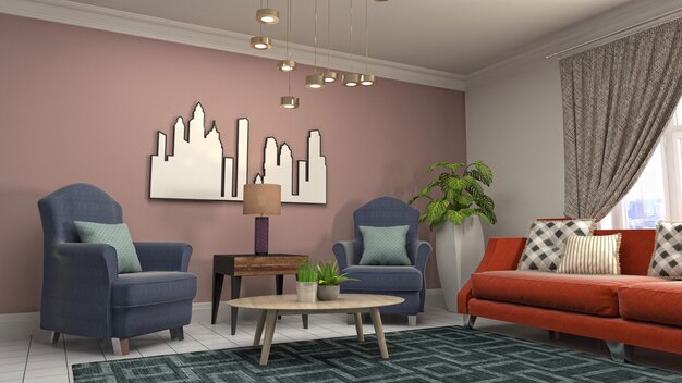 3d illustration of the living room interior