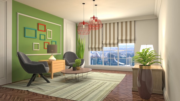 3d illustration of the living room interior