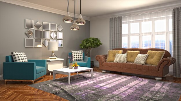 3d illustration of the living room interior