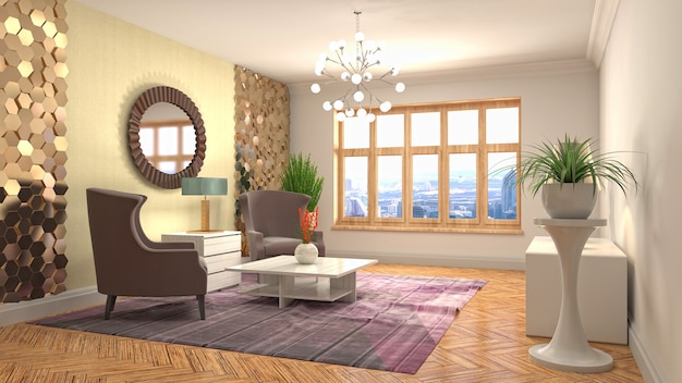 3d illustration of the living room interior